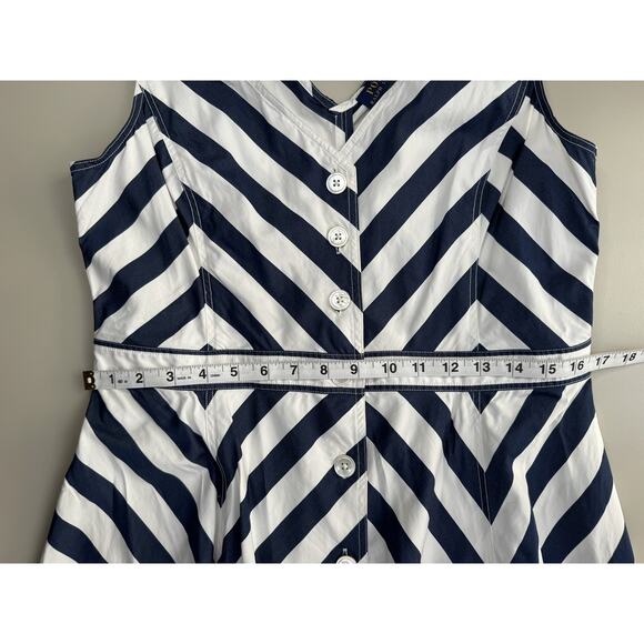 Polo Ralph Lauren Chevron-Stripe Cotton Midi Dress Womens 14 Navy Old Money Prep - Picture 10 of 16